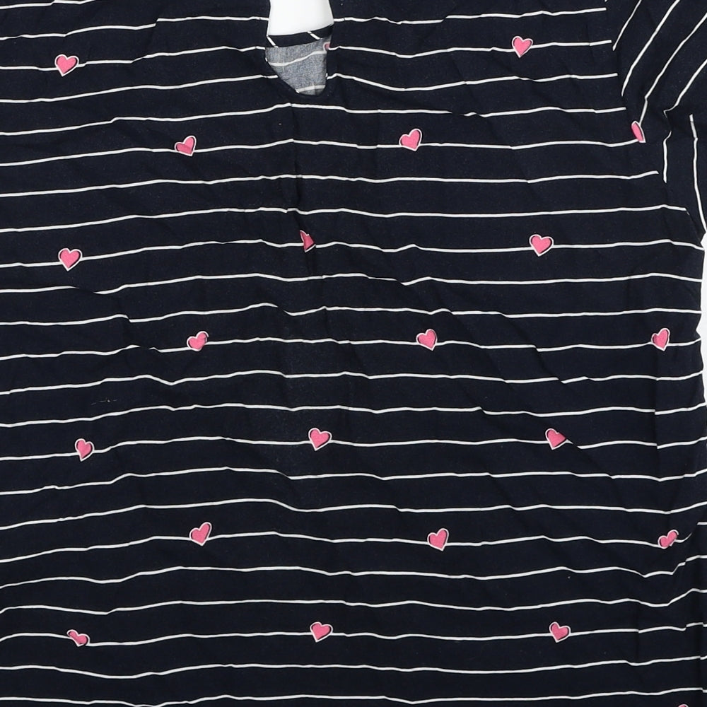 Only Womens Blue Striped Viscose Basic T-Shirt Size 10 Scoop Neck - Heart patten