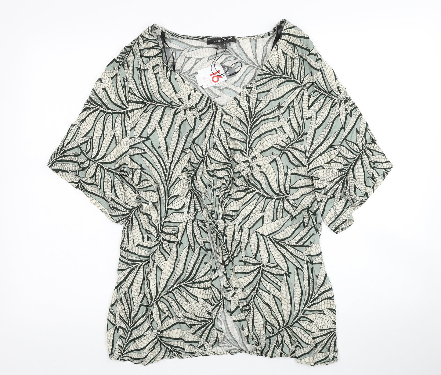 Primark Womens Multicoloured Floral Viscose Basic Blouse Size 16 V-Neck - Twist Detail