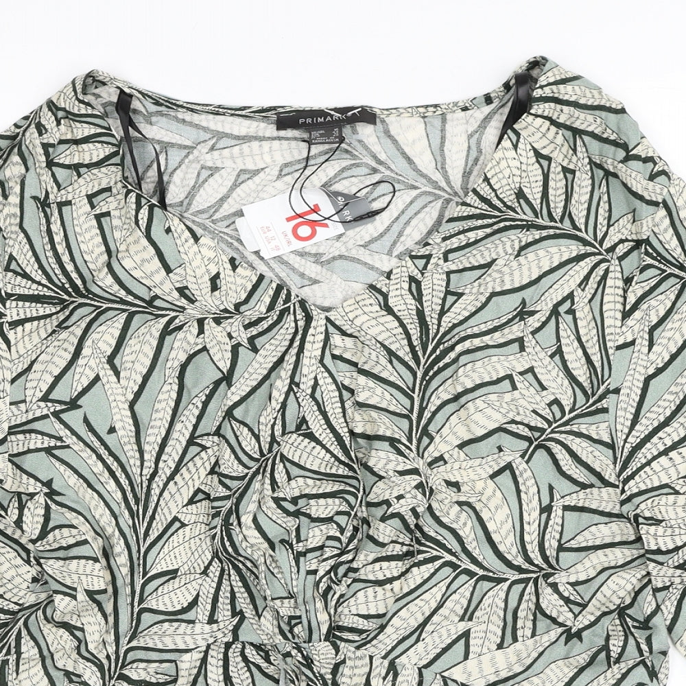 Primark Womens Multicoloured Floral Viscose Basic Blouse Size 16 V-Neck - Twist Detail