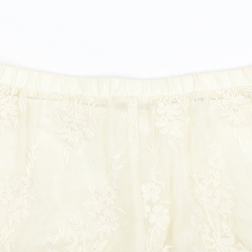 Zara Womens Ivory Floral Polyester Hot Pants Shorts Size S L4 in Regular Pull On