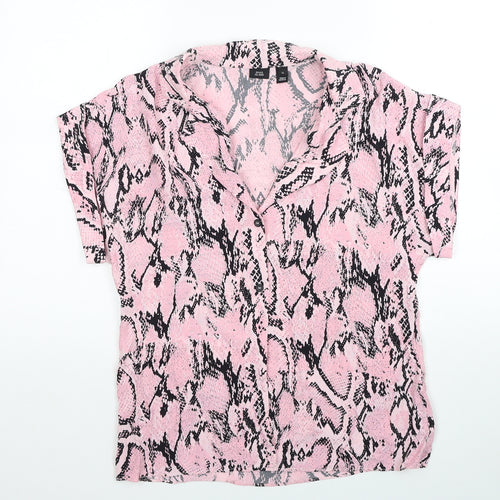 River Island Womens Pink Animal Print Viscose Basic Button-Up Size 12 Collared - Snake Pattern