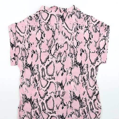 River Island Womens Pink Animal Print Viscose Basic Button-Up Size 12 Collared - Snake Pattern