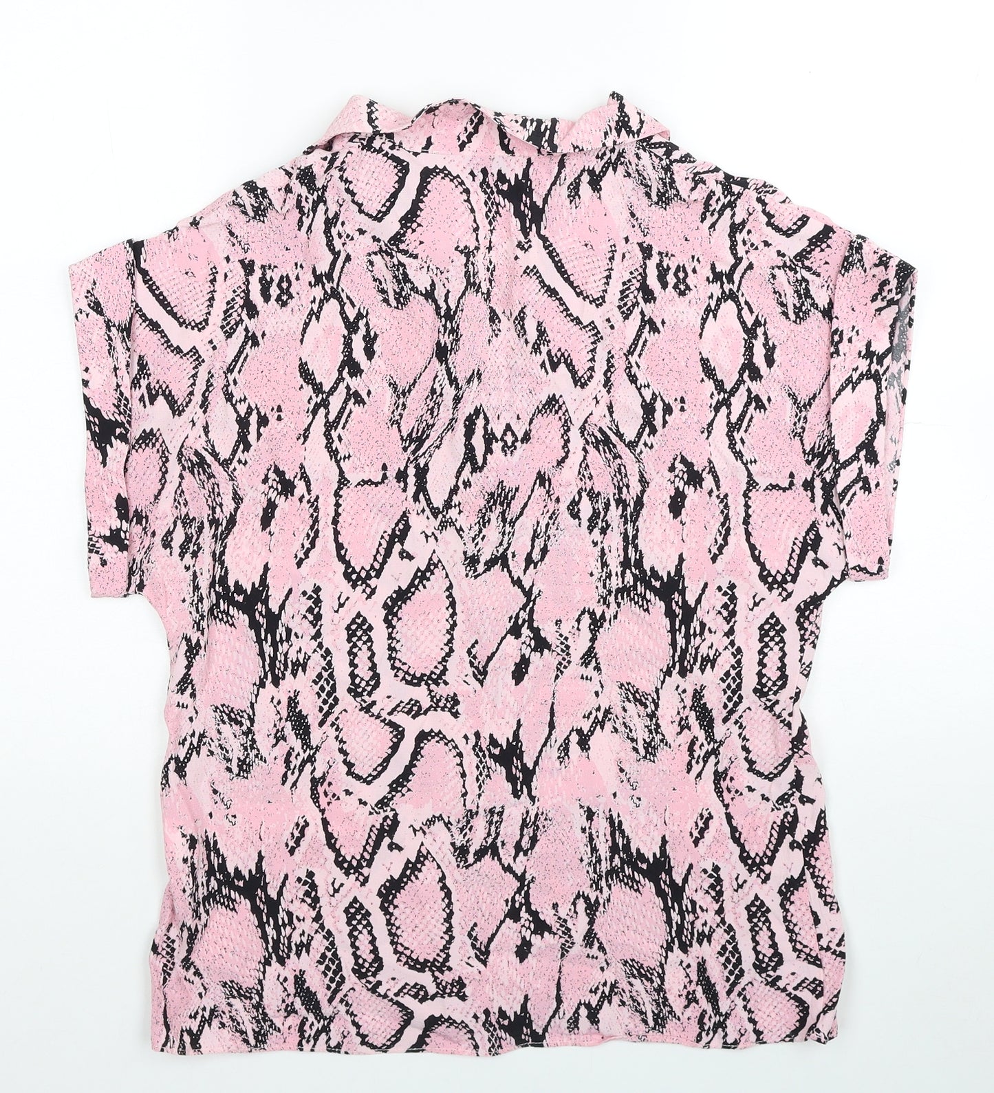 River Island Womens Pink Animal Print Viscose Basic Button-Up Size 12 Collared - Snake Pattern