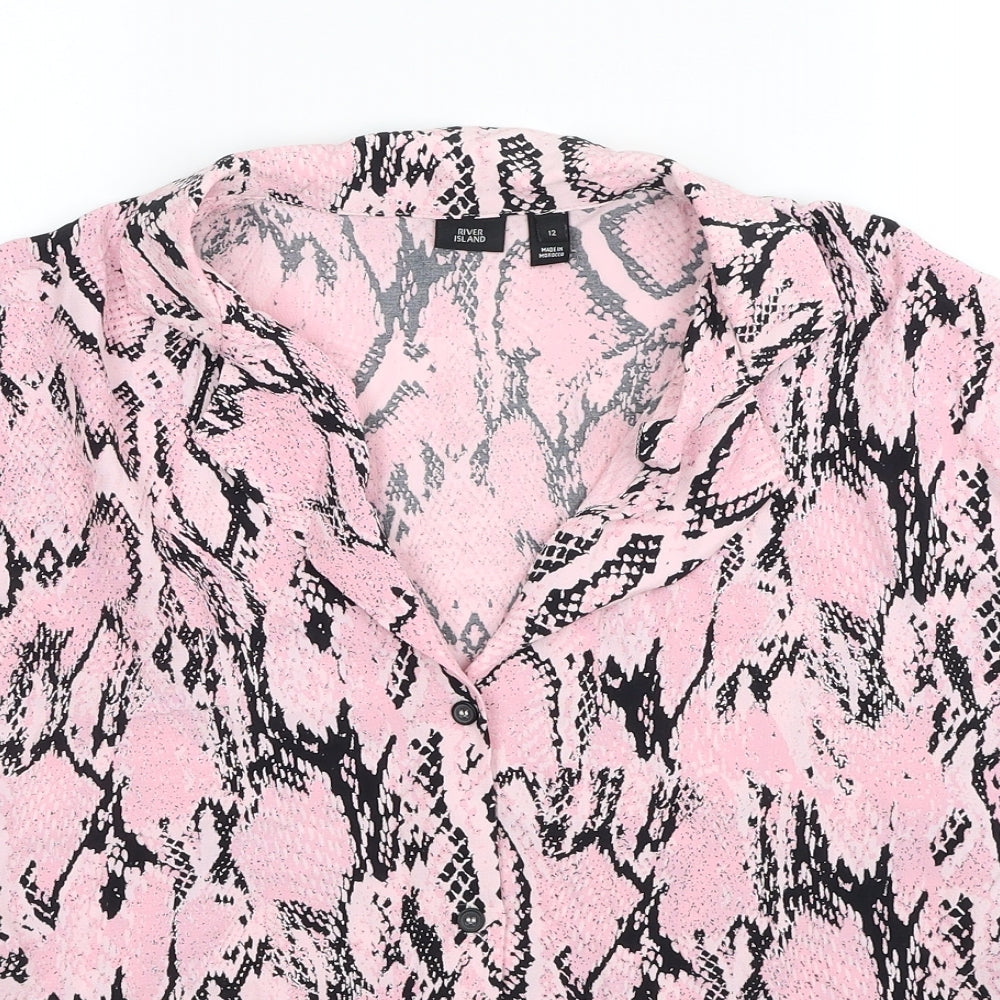 River Island Womens Pink Animal Print Viscose Basic Button-Up Size 12 Collared - Snake Pattern