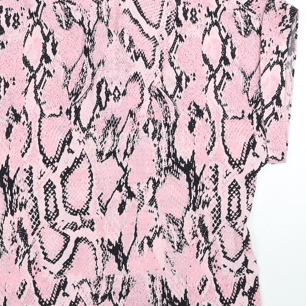River Island Womens Pink Animal Print Viscose Basic Button-Up Size 12 Collared - Snake Pattern