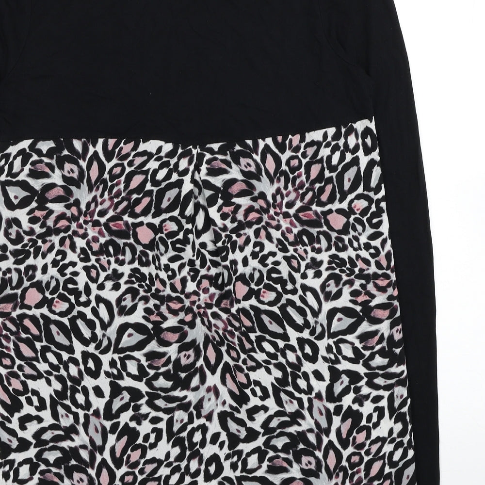 TU Womens Black Animal Print Viscose Basic Blouse Size 8 Round Neck - Leopard Print