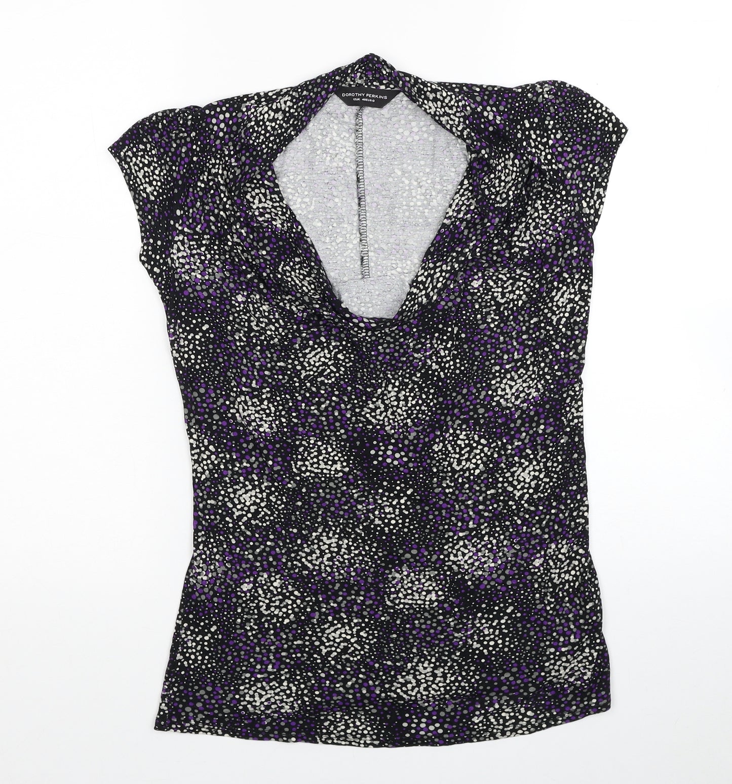 Dorothy Perkins Womens Black Geometric Viscose Basic Blouse Size 14 Cowl Neck