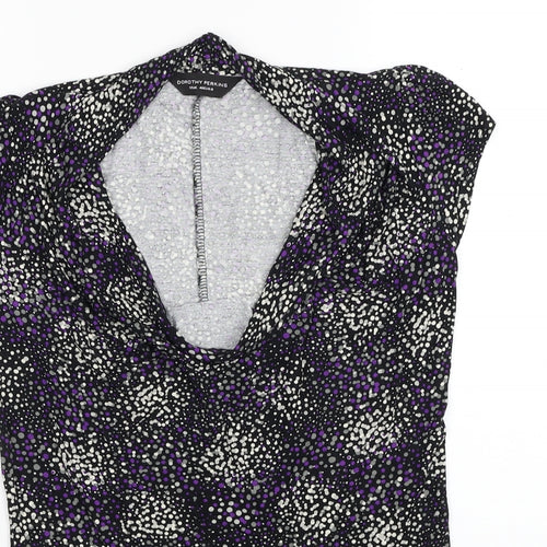 Dorothy Perkins Womens Black Geometric Viscose Basic Blouse Size 14 Cowl Neck