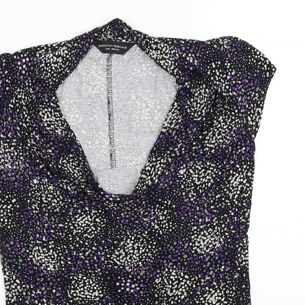 Dorothy Perkins Womens Black Geometric Viscose Basic Blouse Size 14 Cowl Neck