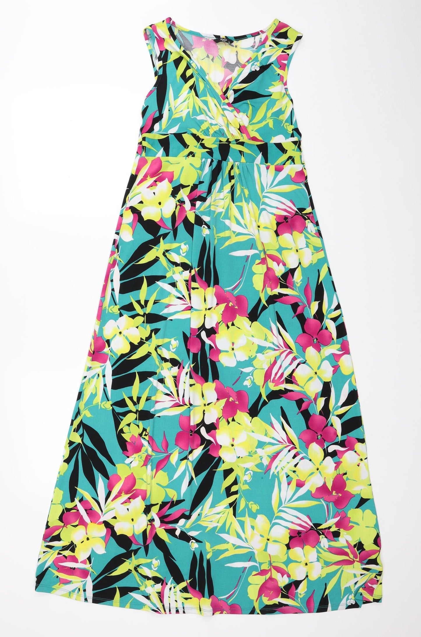 M&Co Womens Multicoloured Floral Viscose Maxi Size 10 V-Neck Pullover