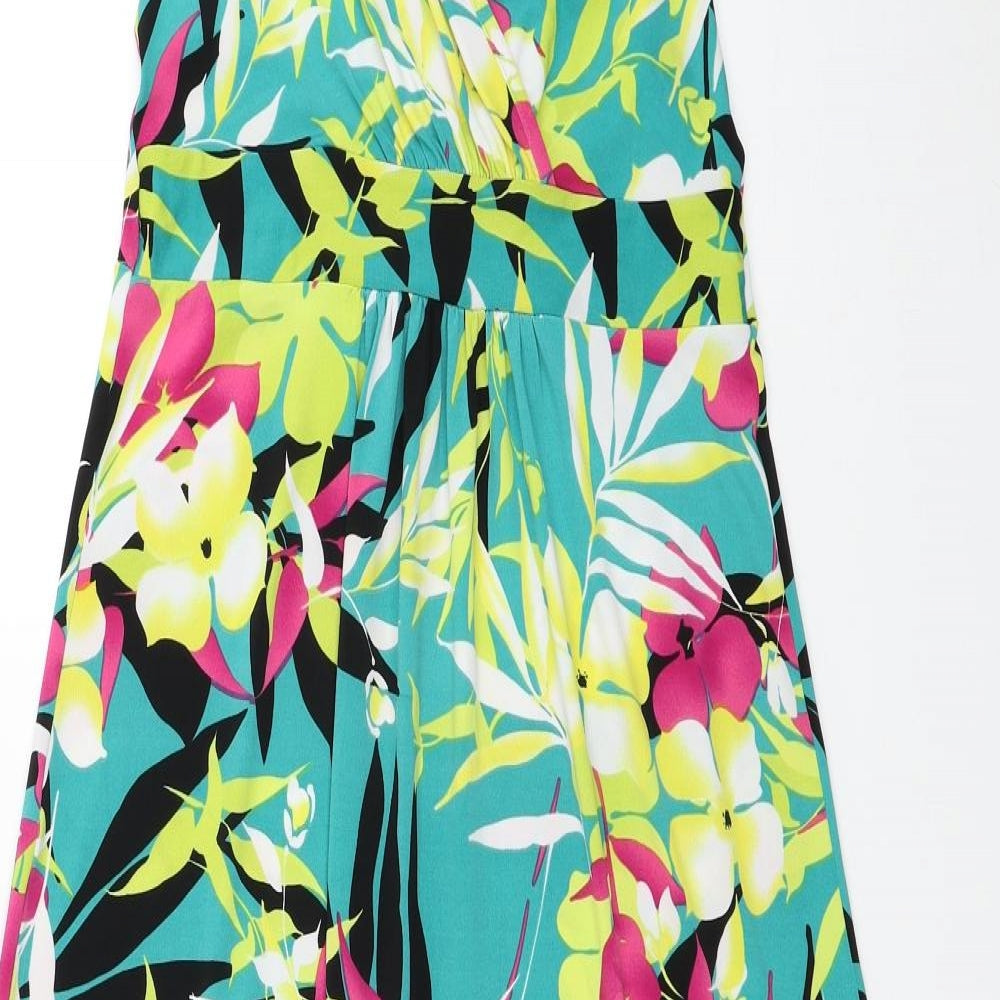 M&Co Womens Multicoloured Floral Viscose Maxi Size 10 V-Neck Pullover