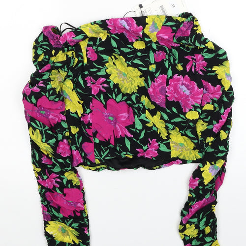Zara Womens Multicoloured Floral Viscose Cropped Blouse Size S Sweetheart