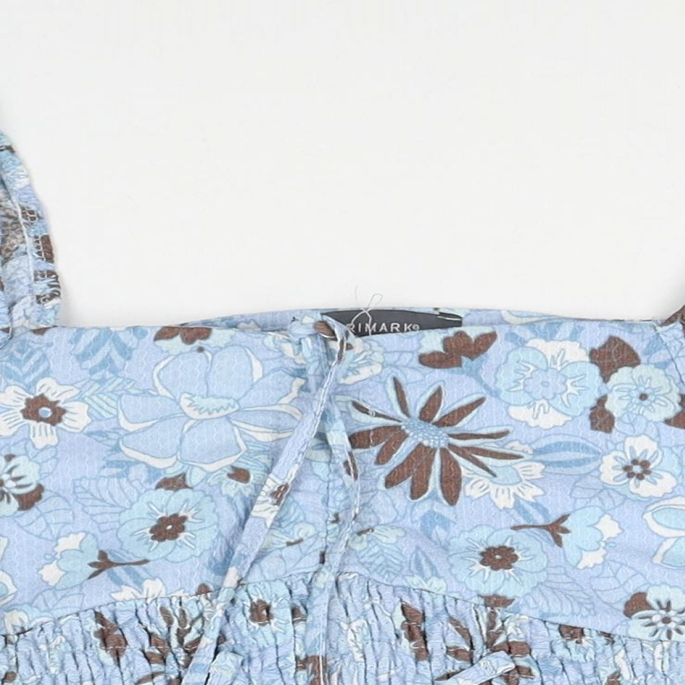 Primark Womens Blue Floral Polyester Cropped Blouse Size 12 Square Neck - Size 12-14
