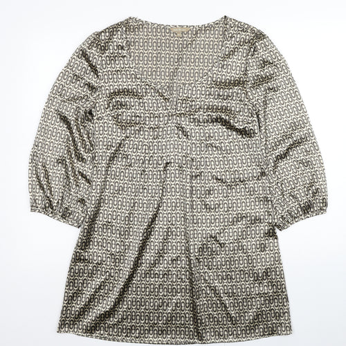M&Co Womens Beige Geometric Polyester A-Line Size 10 Scoop Neck Pullover