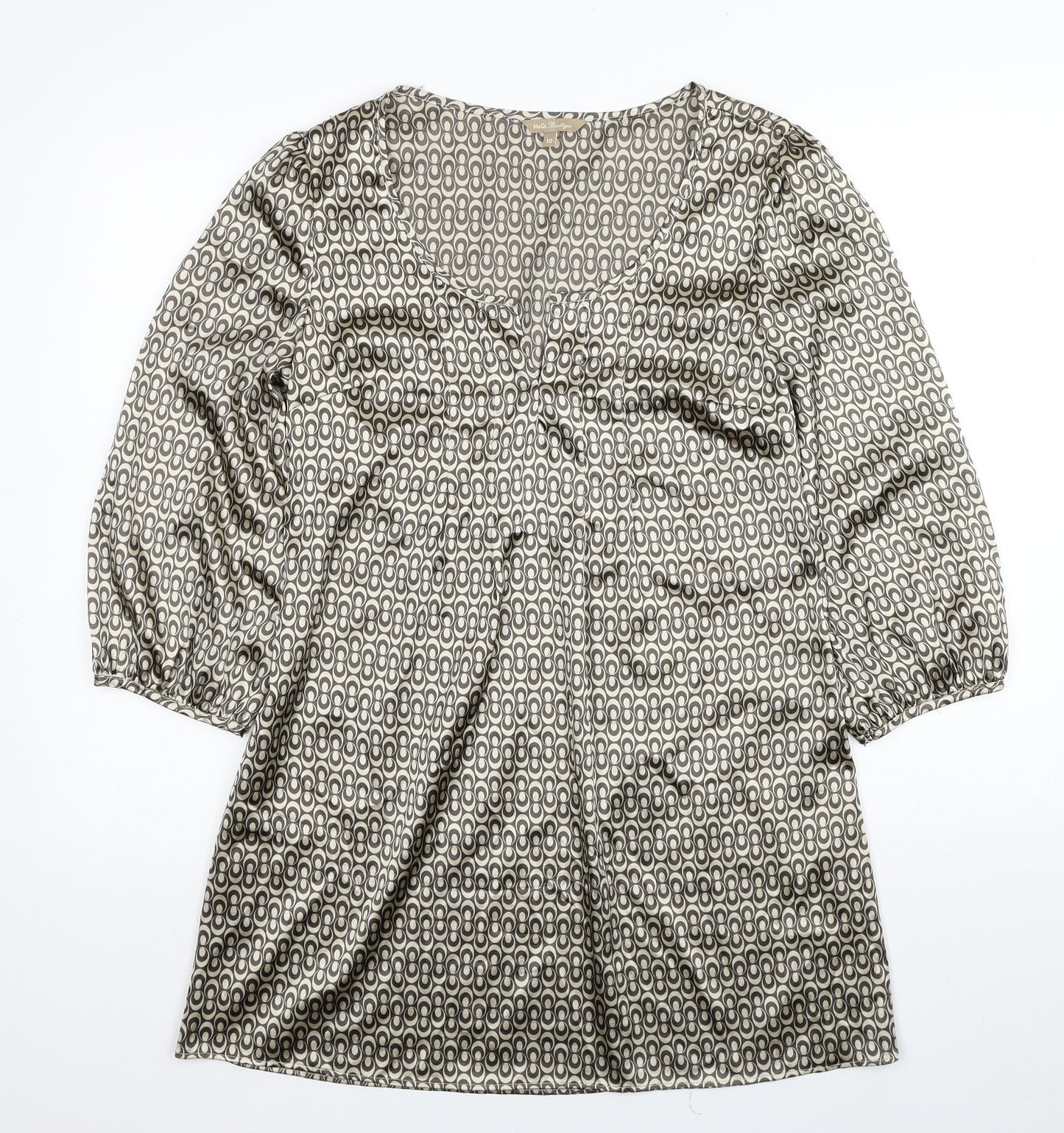 M&Co Womens Beige Geometric Polyester A-Line Size 10 Scoop Neck Pullover