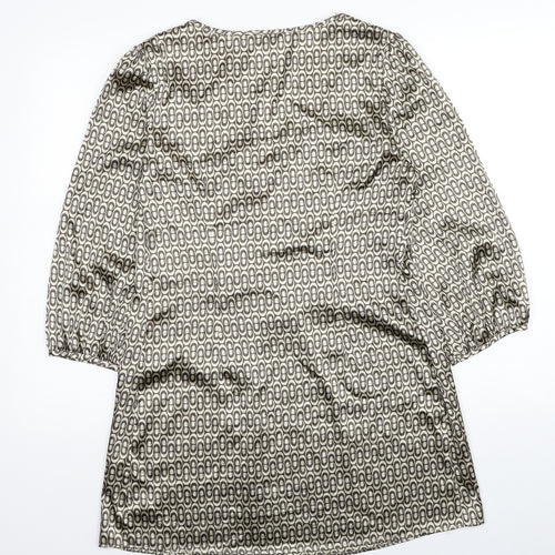 M&Co Womens Beige Geometric Polyester A-Line Size 10 Scoop Neck Pullover
