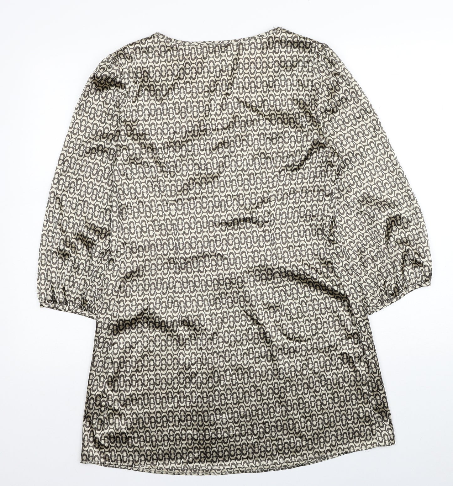 M&Co Womens Beige Geometric Polyester A-Line Size 10 Scoop Neck Pullover