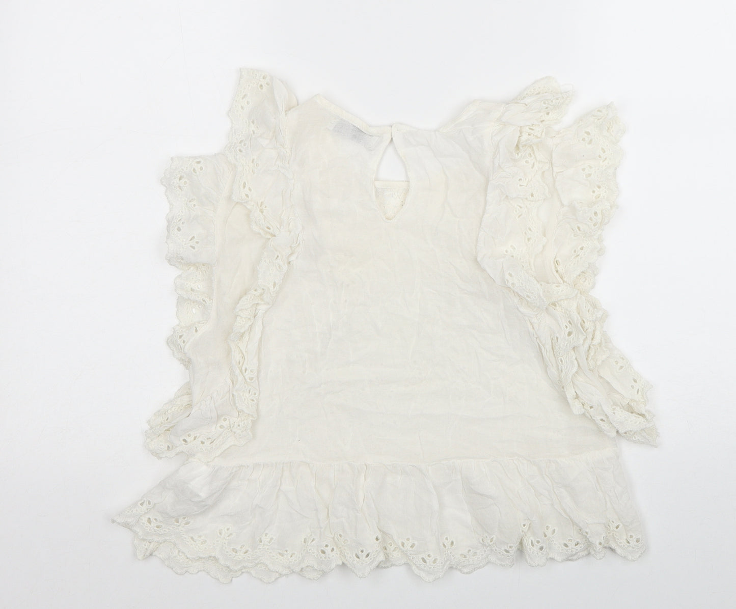 Zara Womens White Geometric Viscose Basic Blouse Size M Scoop Neck