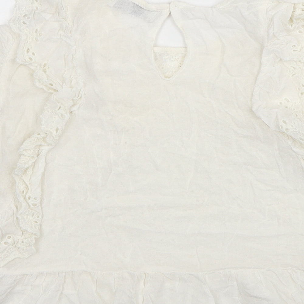 Zara Womens White Geometric Viscose Basic Blouse Size M Scoop Neck