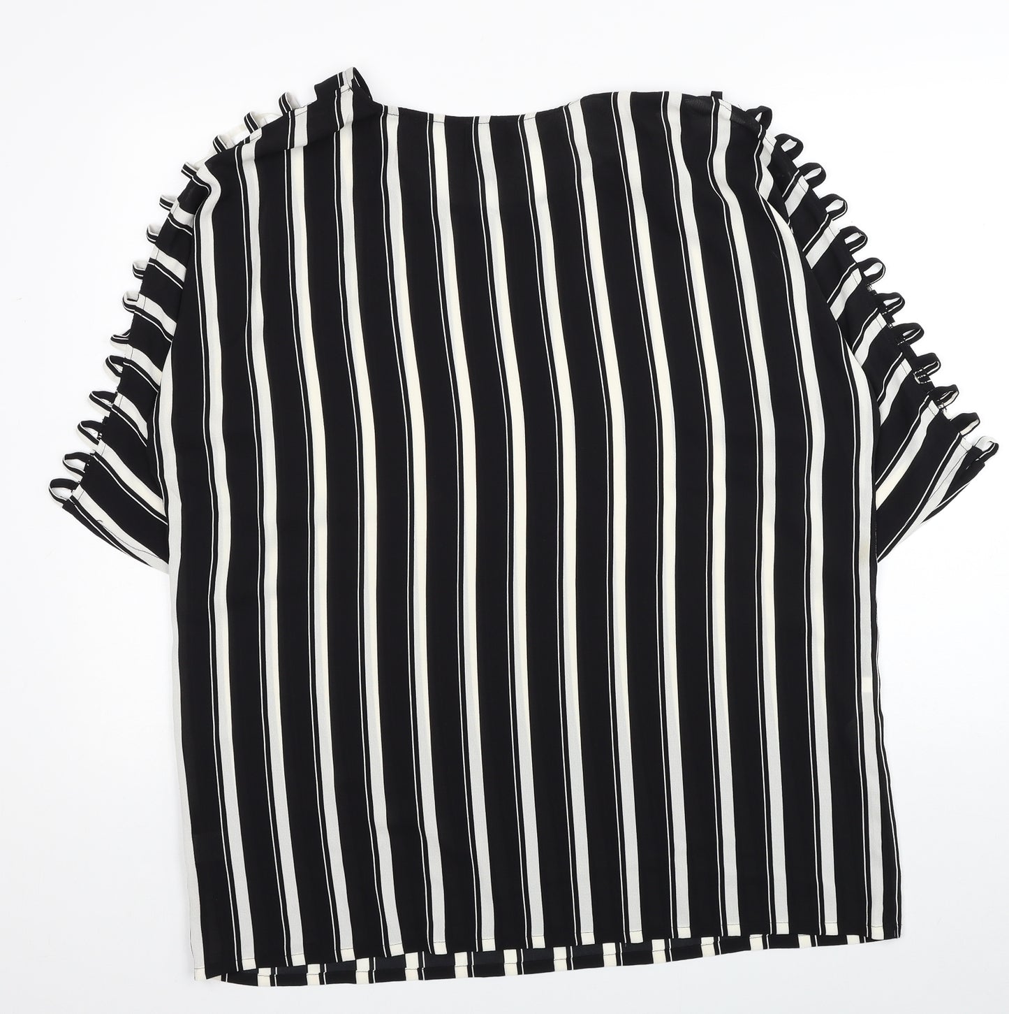 Coco Bianco Womens Black Striped Polyester Basic Blouse Size XL Boat Neck - Cut Out Shoulder Detail