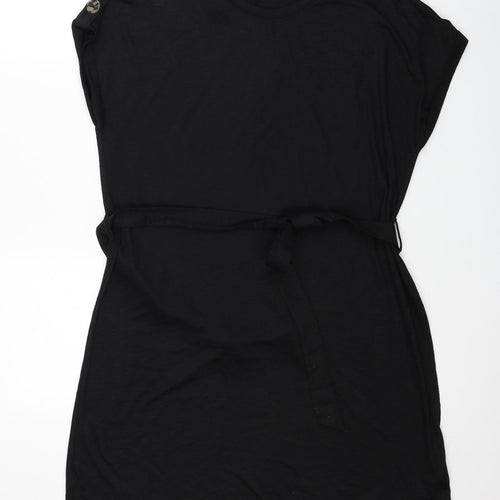 Papaya Womens Black Polyester T-Shirt Dress Size 14 Round Neck Pullover