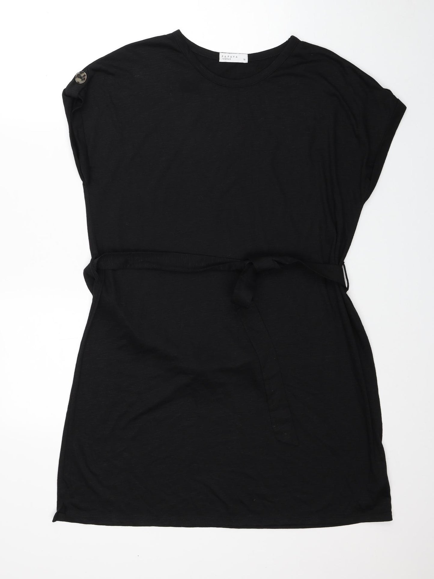Papaya Womens Black Polyester T-Shirt Dress Size 14 Round Neck Pullover