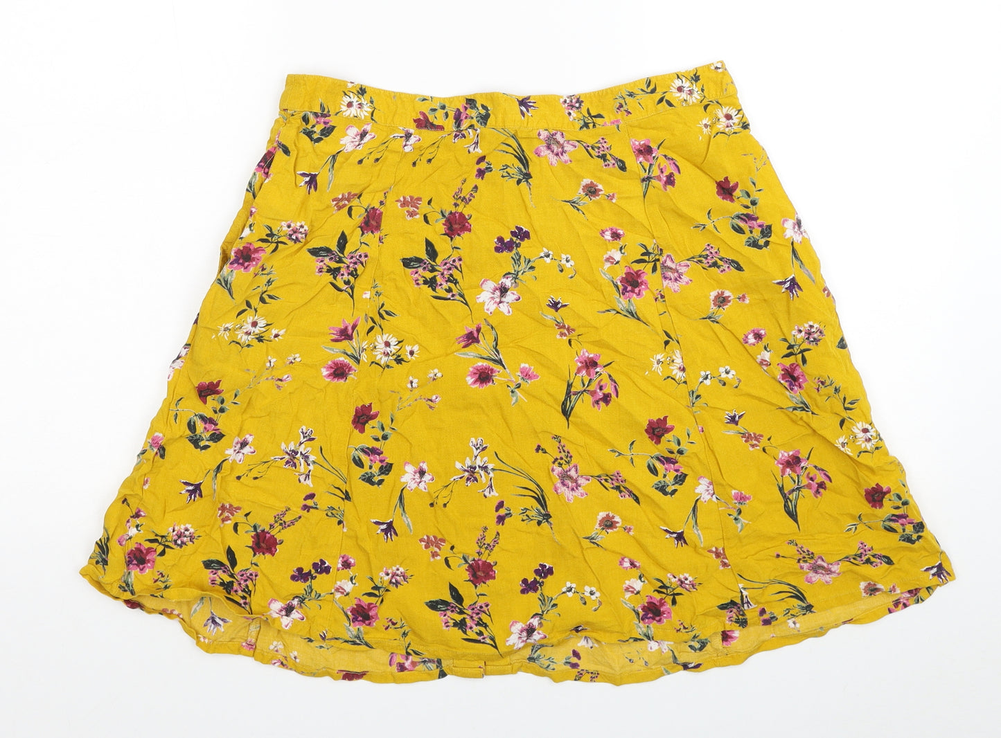 NEXT Womens Yellow Floral Viscose A-Line Skirt Size 14 Button