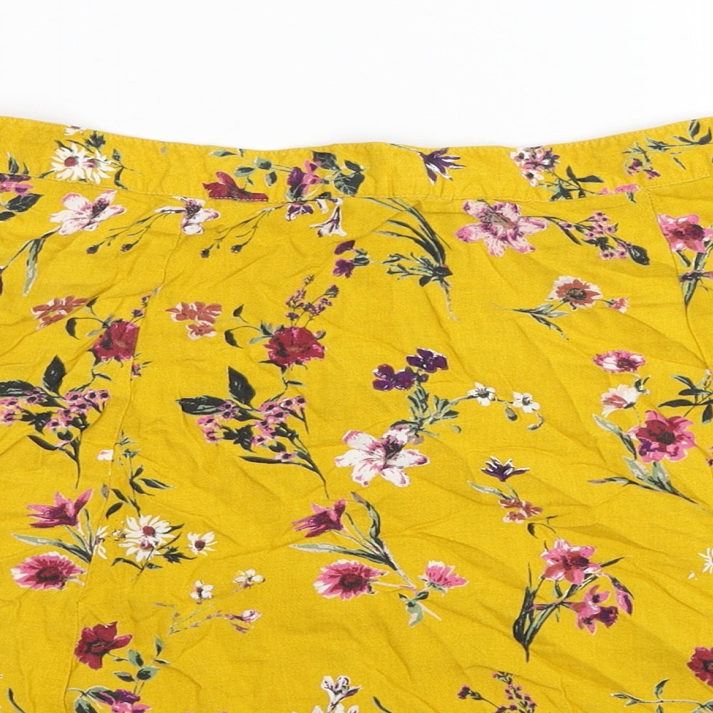 NEXT Womens Yellow Floral Viscose A-Line Skirt Size 14 Button