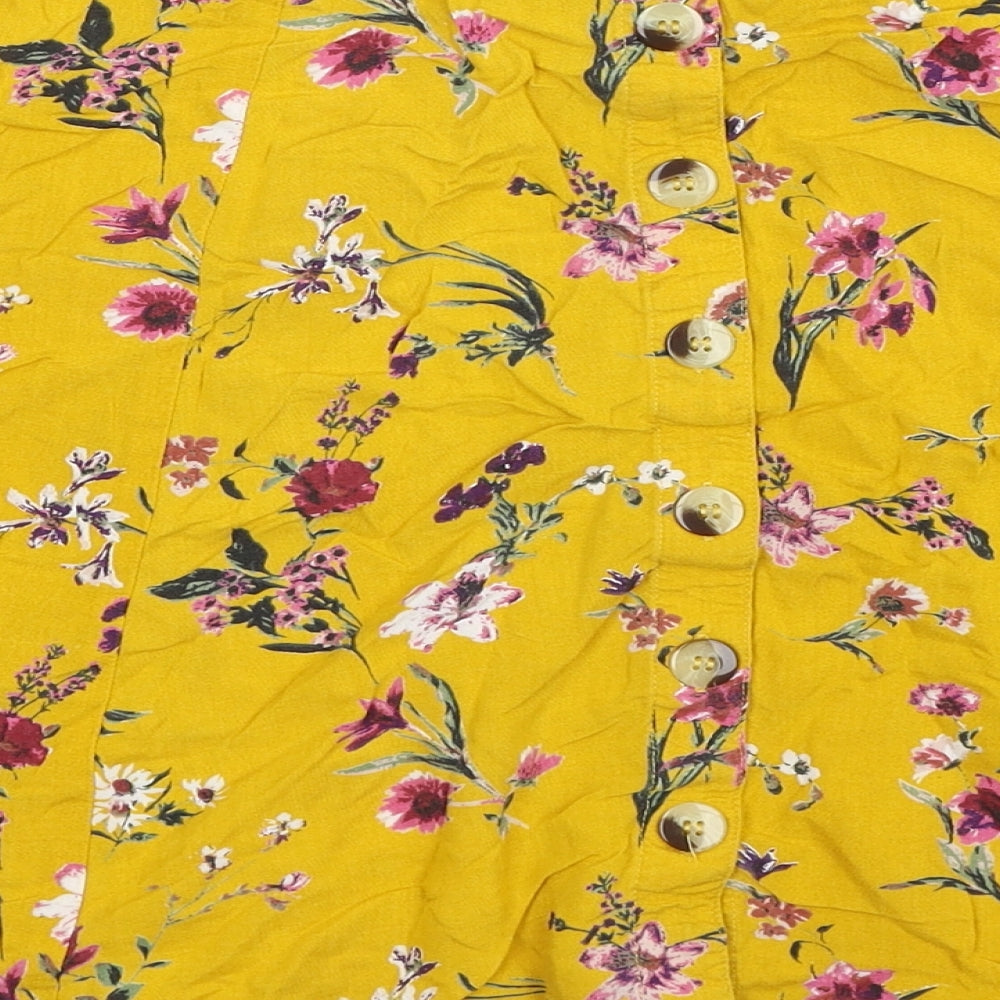 NEXT Womens Yellow Floral Viscose A-Line Skirt Size 14 Button