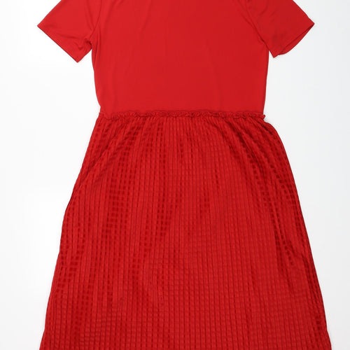 Zara Womens Red Polyester Fit & Flare Size M Round Neck Pullover