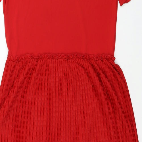 Zara Womens Red Polyester Fit & Flare Size M Round Neck Pullover