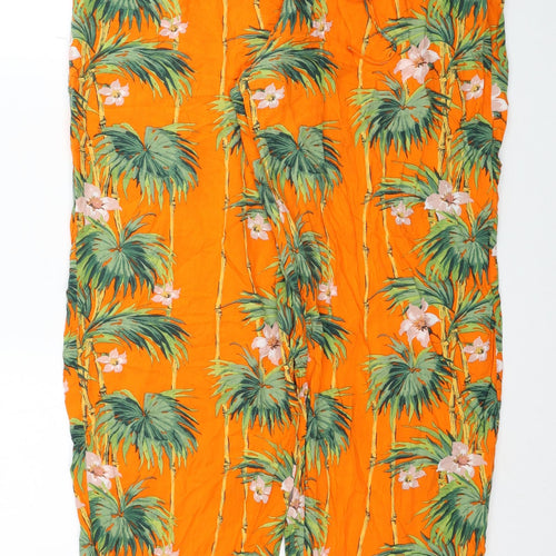 ASOS Womens Orange Floral Modal Bloomer Trousers Size 12 L30 in Regular Drawstring - Palm Trees