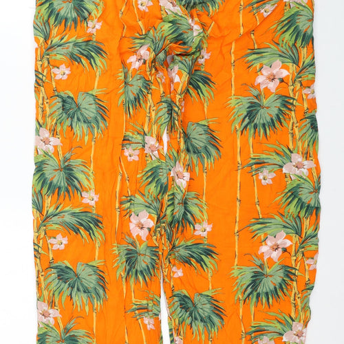 ASOS Womens Orange Floral Modal Bloomer Trousers Size 12 L30 in Regular Drawstring - Palm Trees