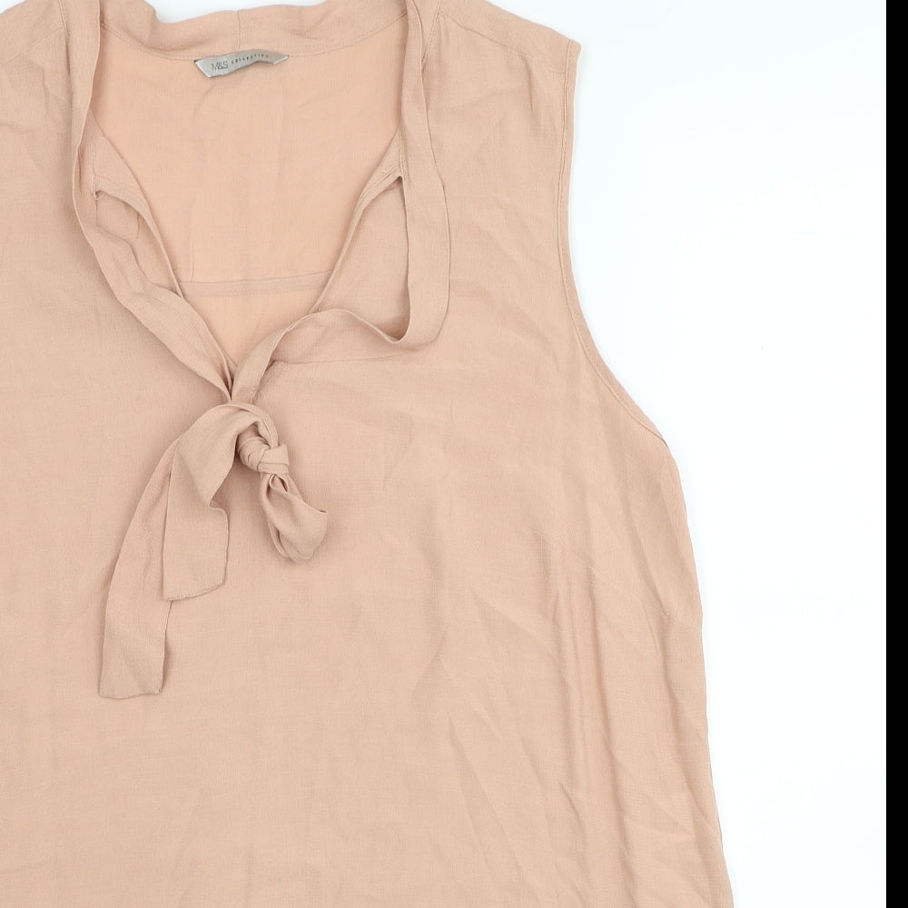 Marks and Spencer Womens Beige Viscose Tunic Blouse Size 16 V-Neck
