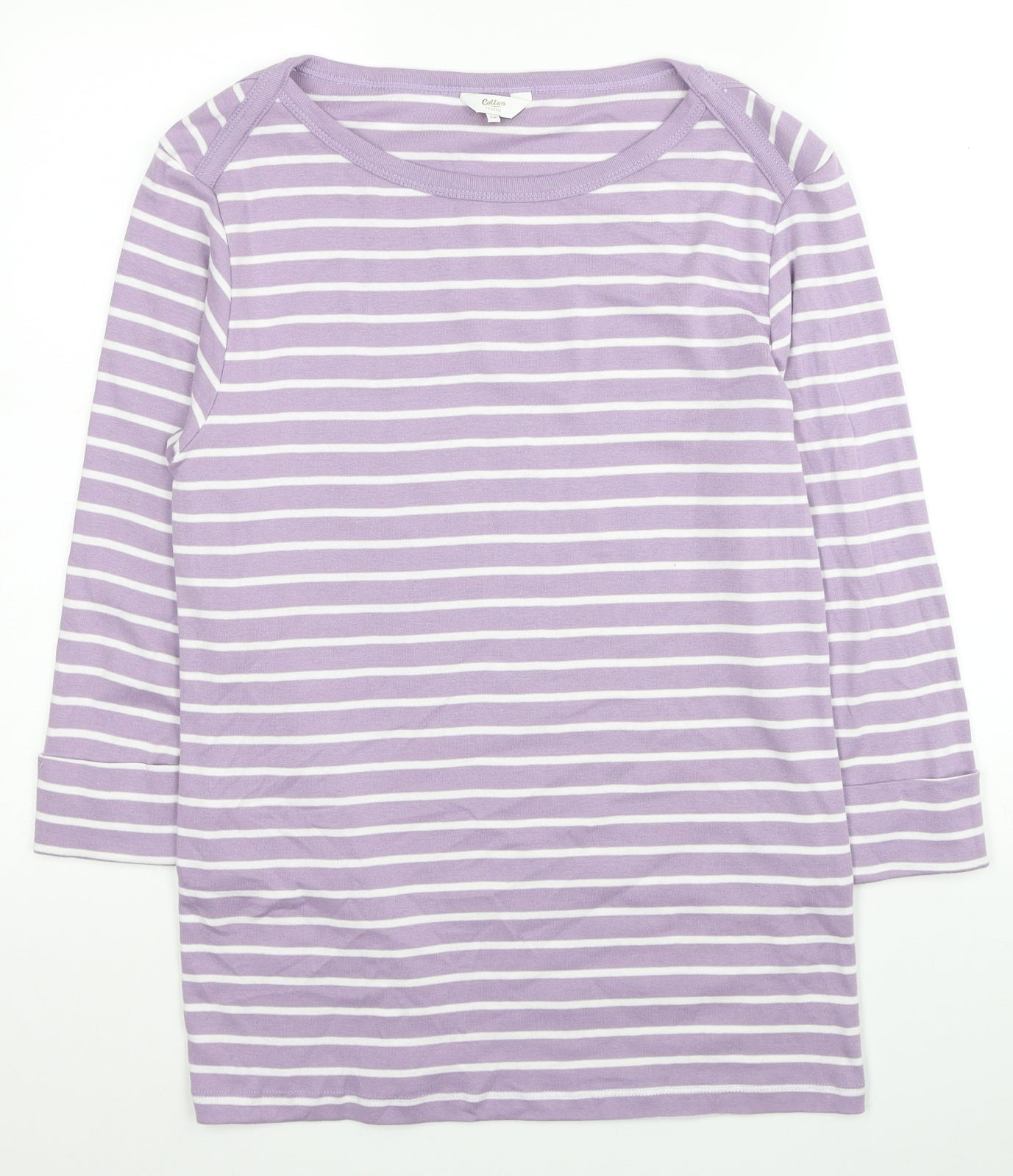 Cotton Traders Womens Purple Boat Neck Striped Cotton Pullover Jumper Size 14