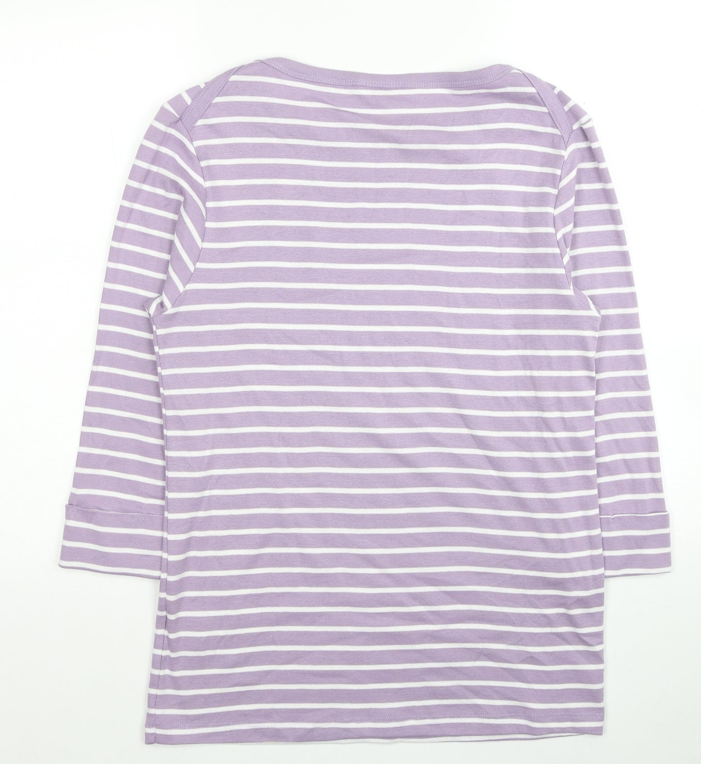 Cotton Traders Womens Purple Boat Neck Striped Cotton Pullover Jumper Size 14