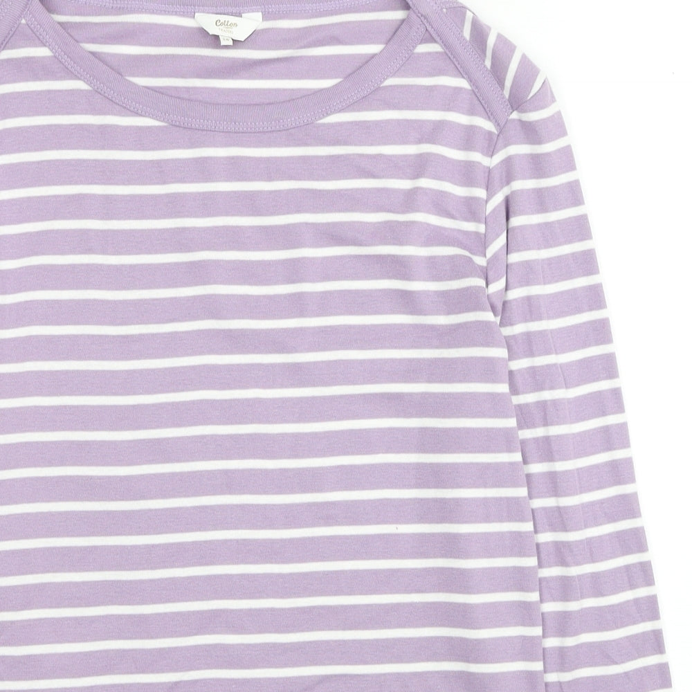 Cotton Traders Womens Purple Boat Neck Striped Cotton Pullover Jumper Size 14