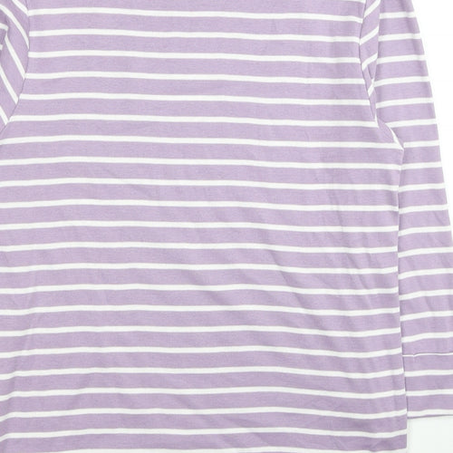 Cotton Traders Womens Purple Boat Neck Striped Cotton Pullover Jumper Size 14