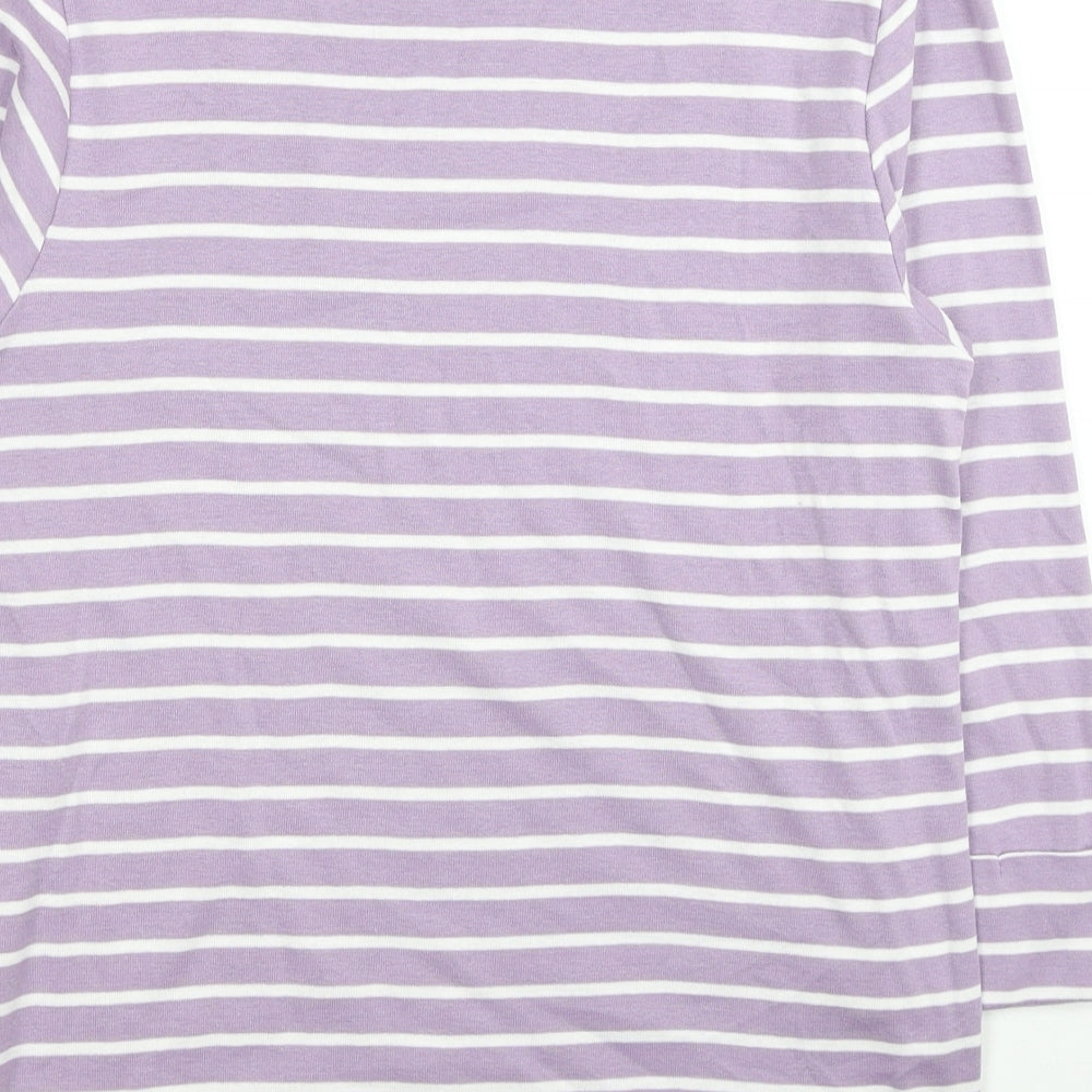 Cotton Traders Womens Purple Boat Neck Striped Cotton Pullover Jumper Size 14