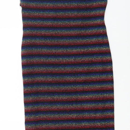 Topshop Womens Multicoloured Striped Nylon Bodycon Size 10 Off the Shoulder Pullover