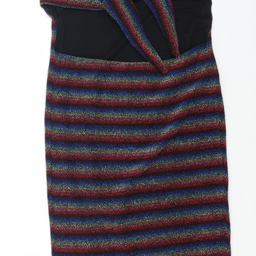 Topshop Womens Multicoloured Striped Nylon Bodycon Size 10 Off the Shoulder Pullover