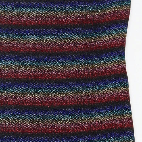 Topshop Womens Multicoloured Striped Nylon Bodycon Size 10 Off the Shoulder Pullover