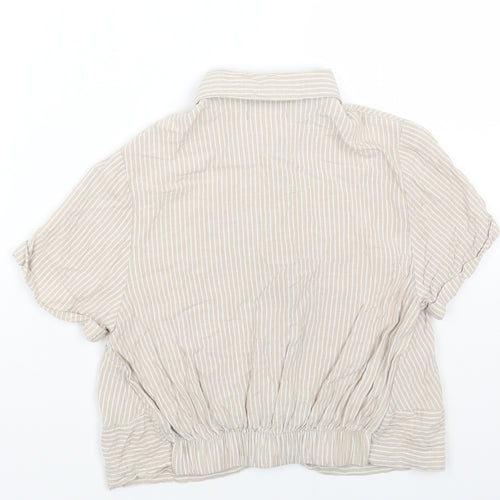 Cropp Womens Beige Striped Viscose Cropped Button-Up Size XS Collared