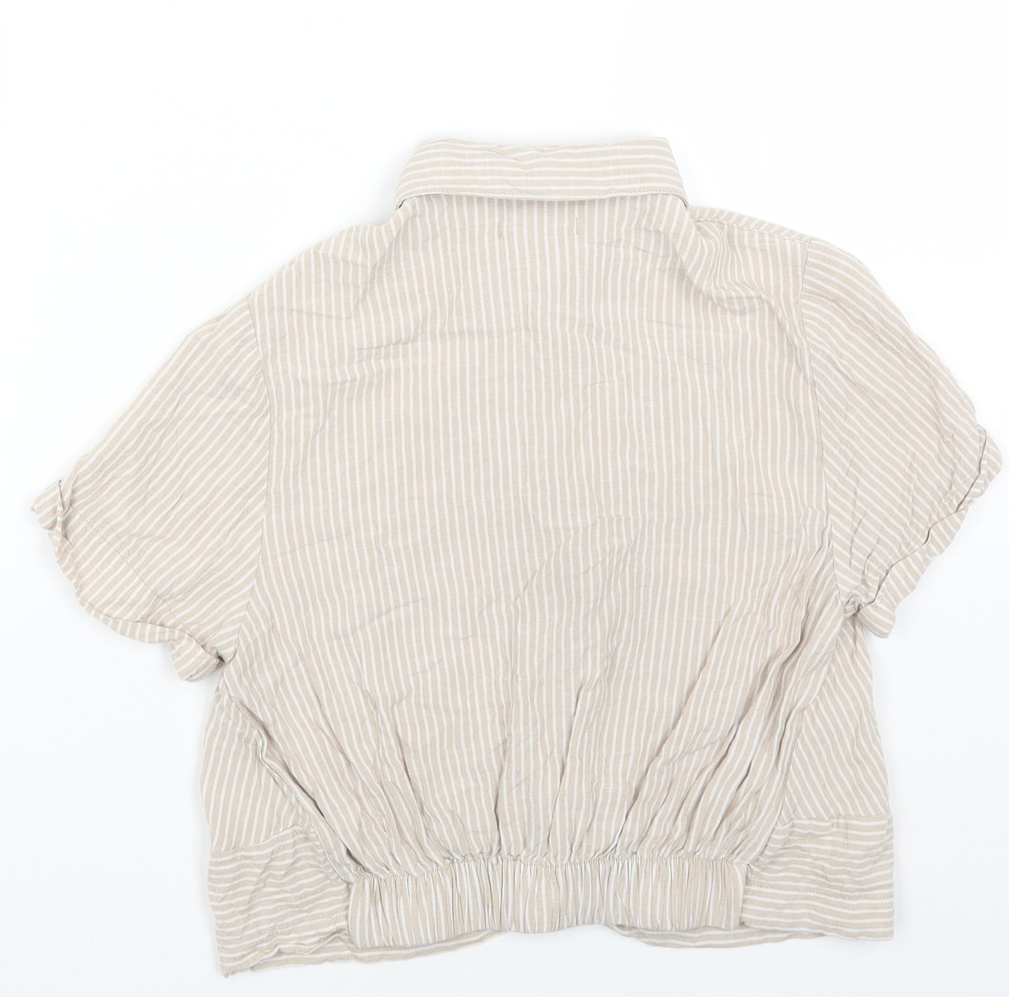 Cropp Womens Beige Striped Viscose Cropped Button-Up Size XS Collared