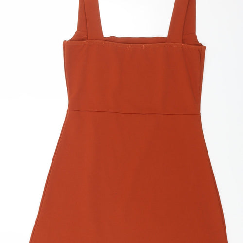 Boohoo Womens Orange Polyester Bodycon Size 10 Square Neck Pullover