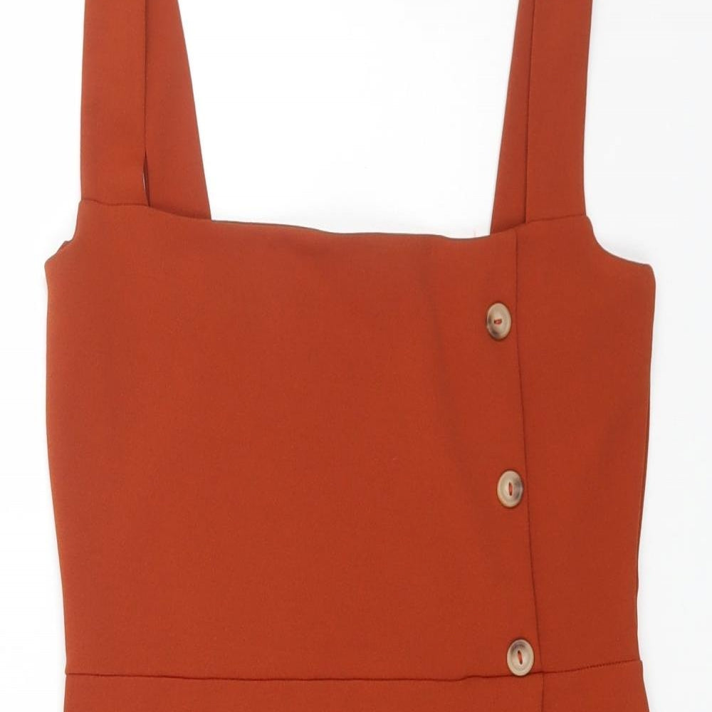 Boohoo Womens Orange Polyester Bodycon Size 10 Square Neck Pullover
