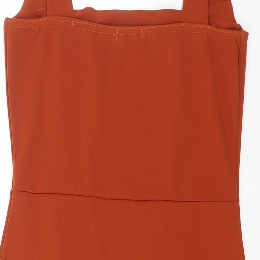 Boohoo Womens Orange Polyester Bodycon Size 10 Square Neck Pullover