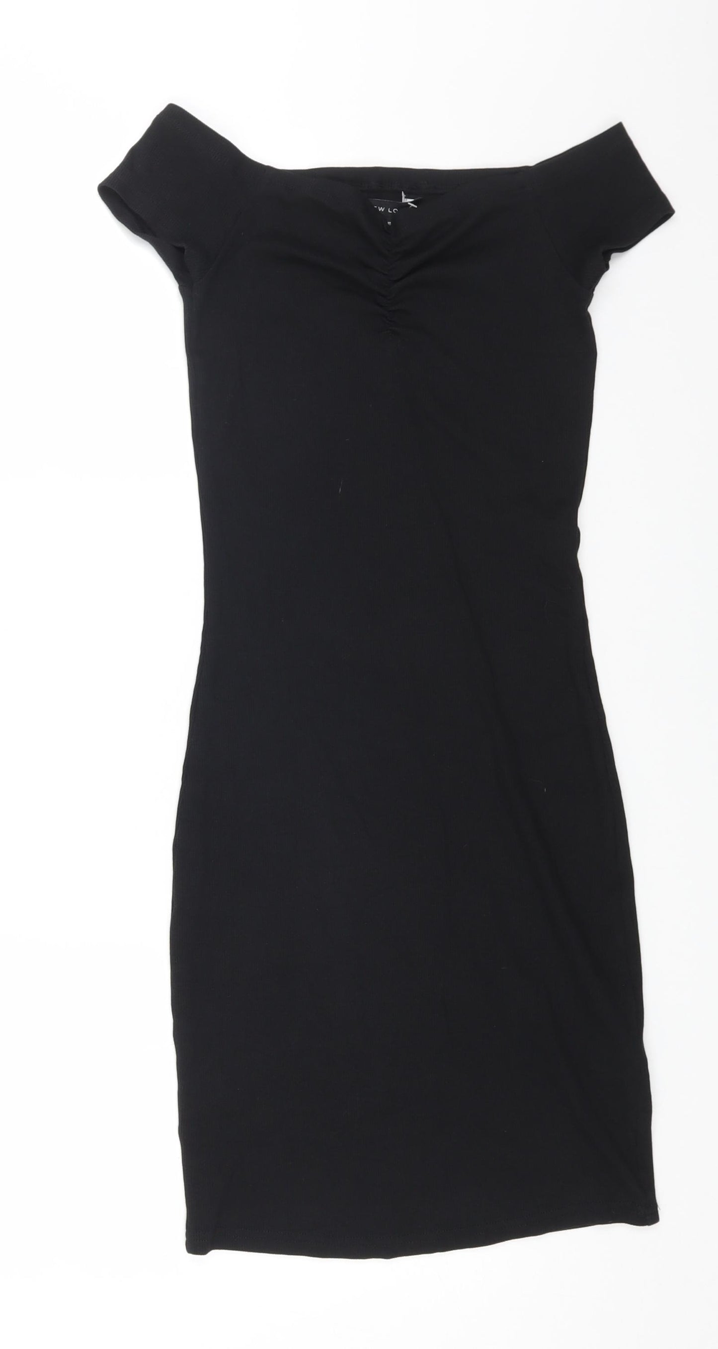 New Look Womens Black Cotton Bodycon Size 10 Off the Shoulder Pullover