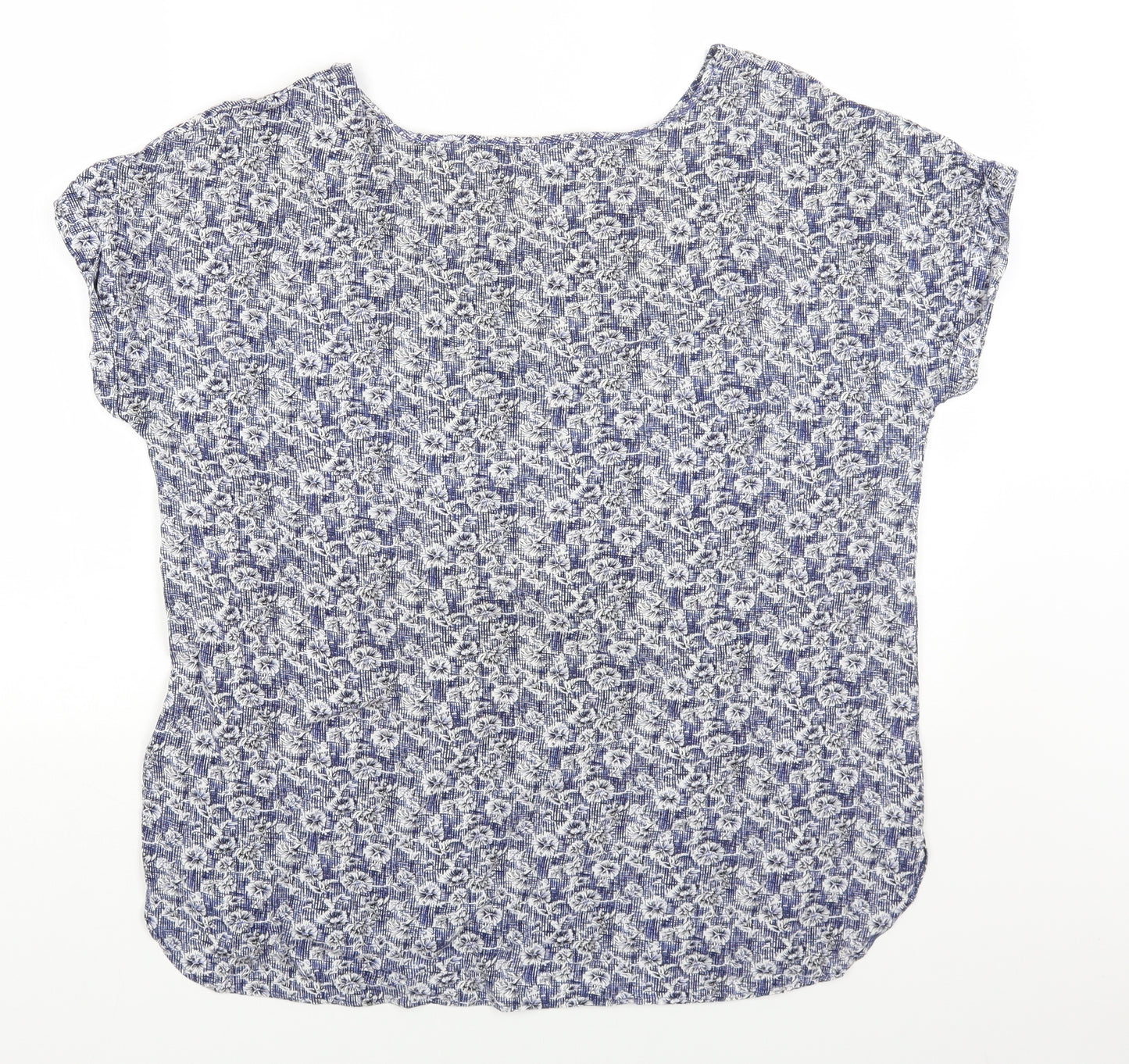 Papaya Womens Blue Geometric Viscose Basic T-Shirt Size 16 Round Neck
