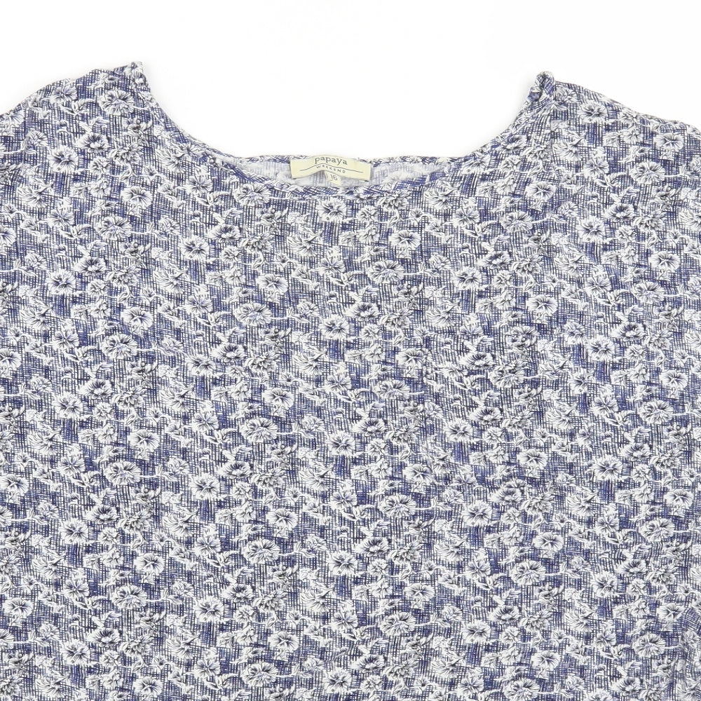 Papaya Womens Blue Geometric Viscose Basic T-Shirt Size 16 Round Neck